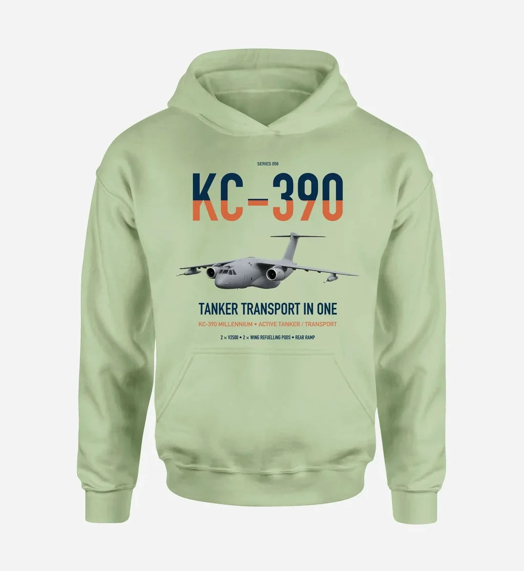 Embraer KC-390 Millennium design on light green double-side hoodie, single-side print