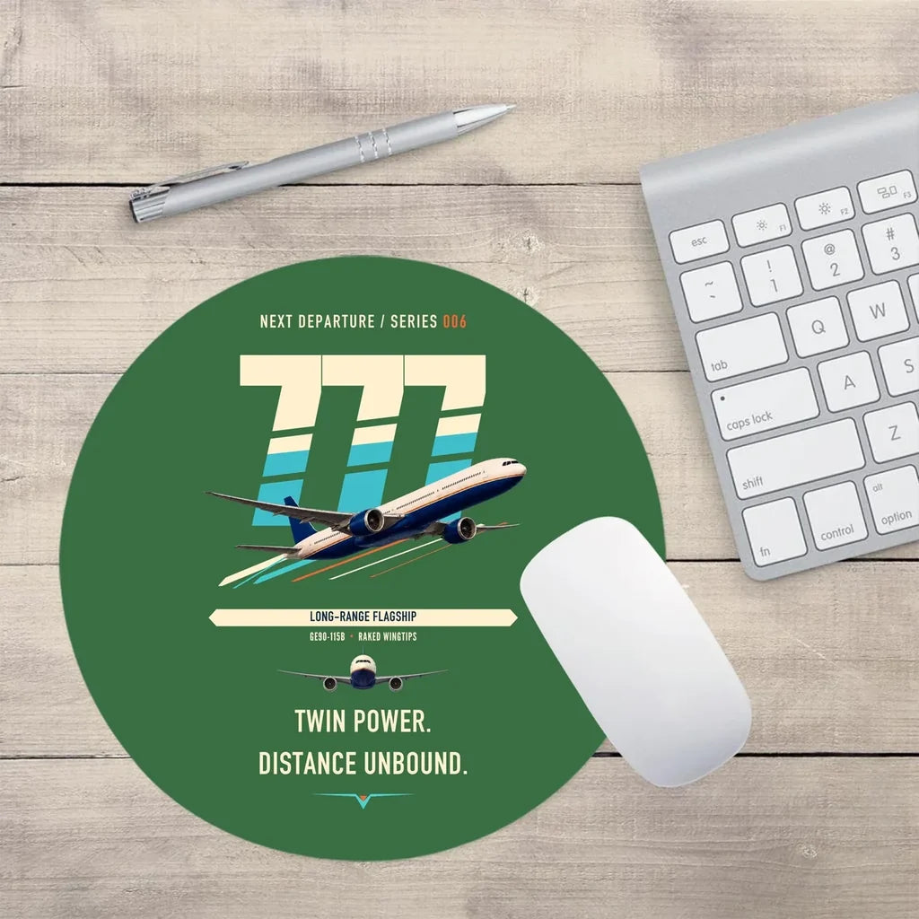 Boeing 777-300ER design on green round mouse pad