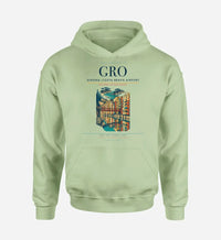 Thumbnail for Girona–Costa Brava Airport (GRO) design on light green hoodie single-side print