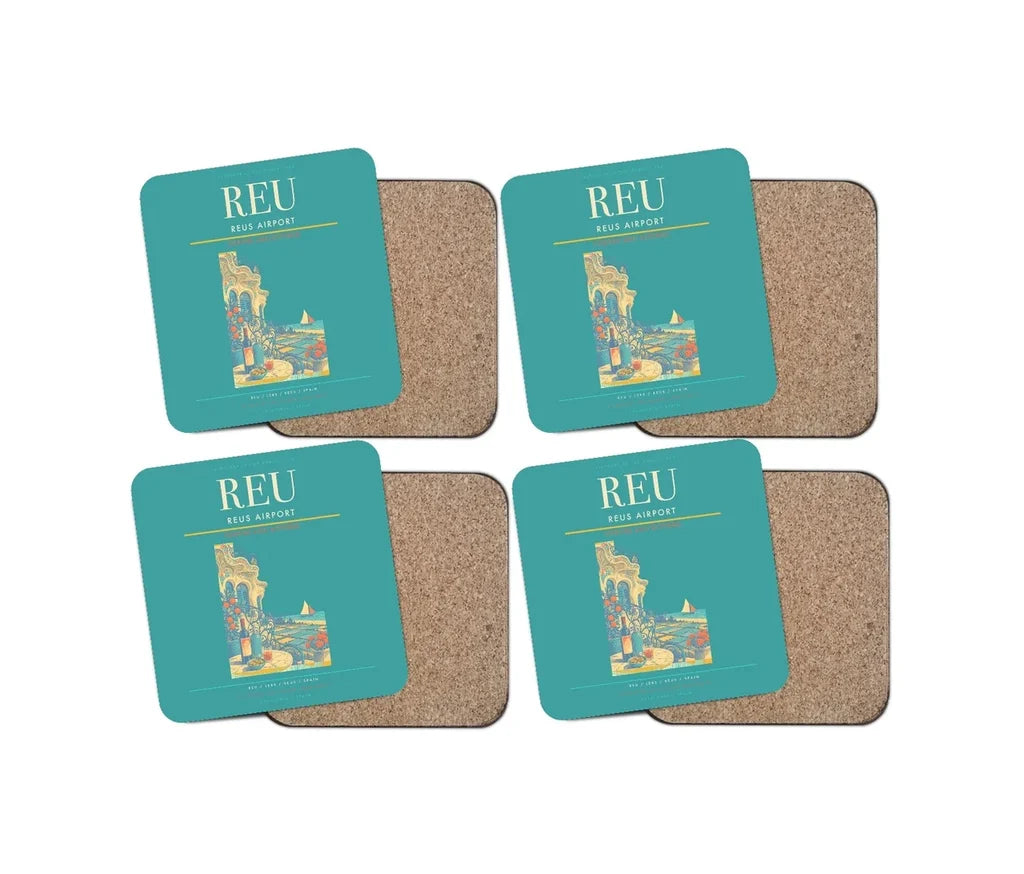 Reus Airport (REU) design on turquoise 4 pieces set coaster
