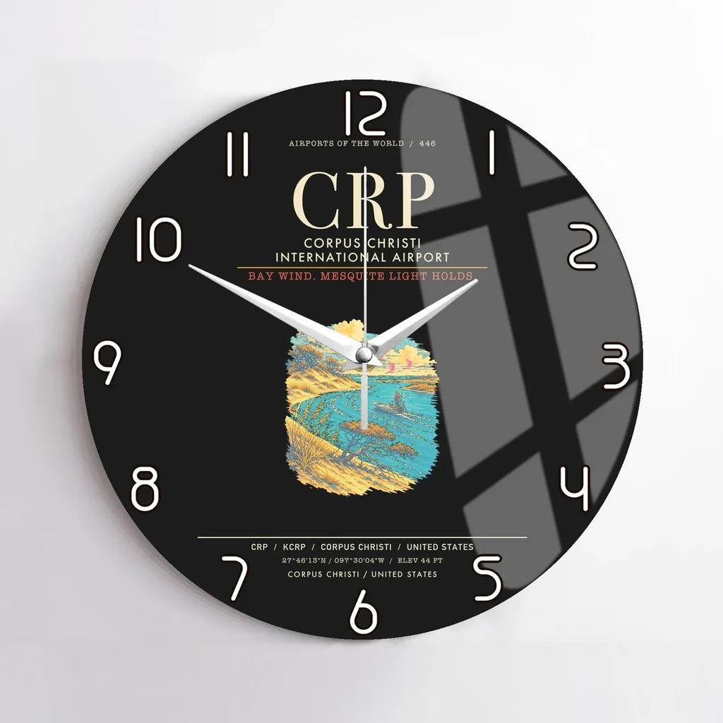 Corpus Christi International Airport CRP Wall-Clock No-Frame - Black