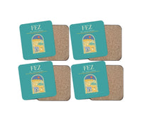 Thumbnail for Fes (FEZ) design on turquoise 4 pieces set coaster