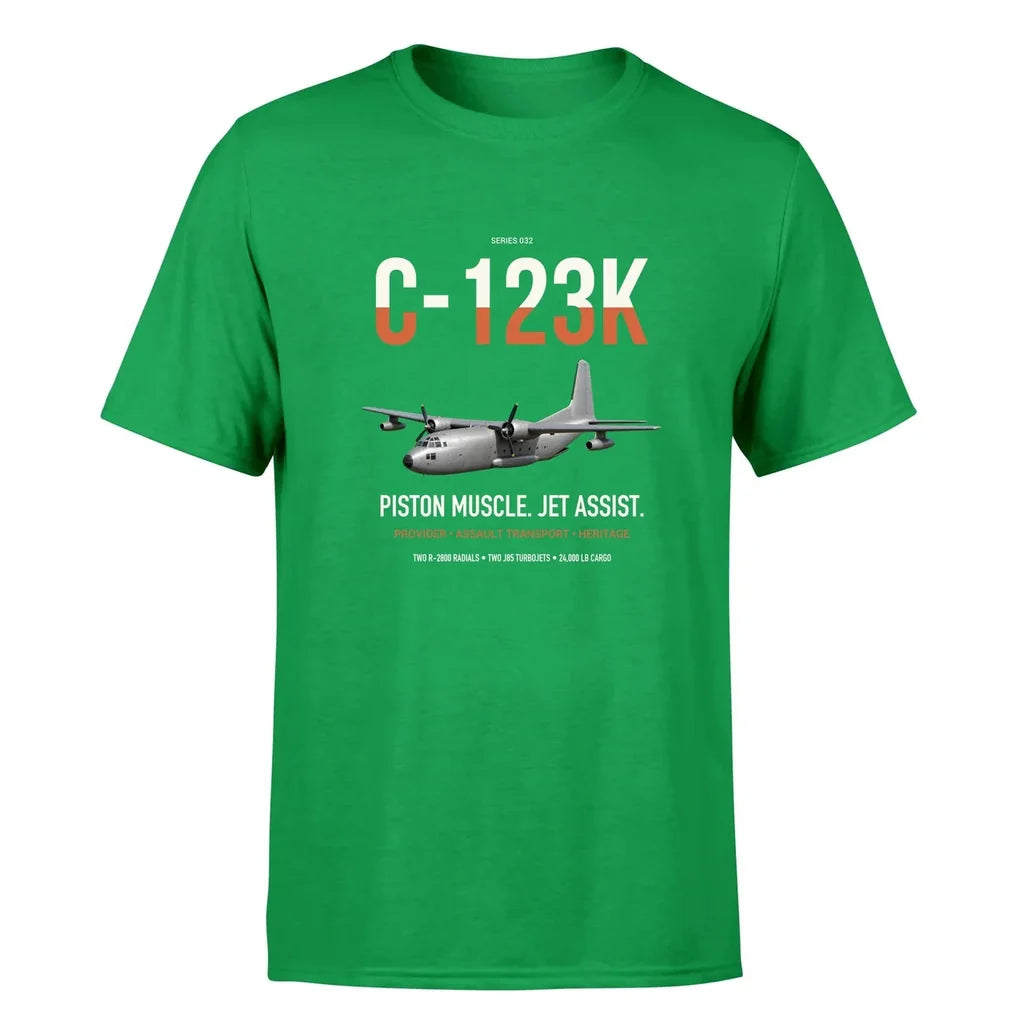 C-123K Provider design on green double-side t-shirt, single-side print