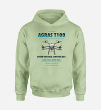 Thumbnail for DJI Agras T100 design on light green hoodie single side