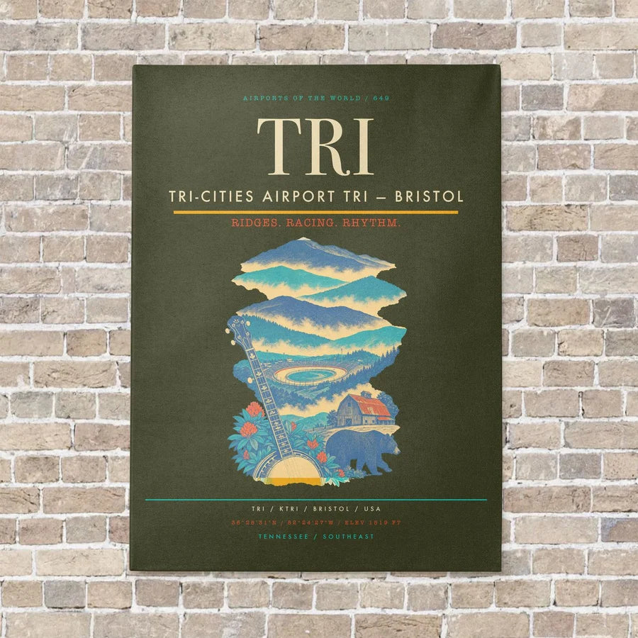 Tri-Cities Airport TRI — Bristol vertical canvas print - no frame - green army background