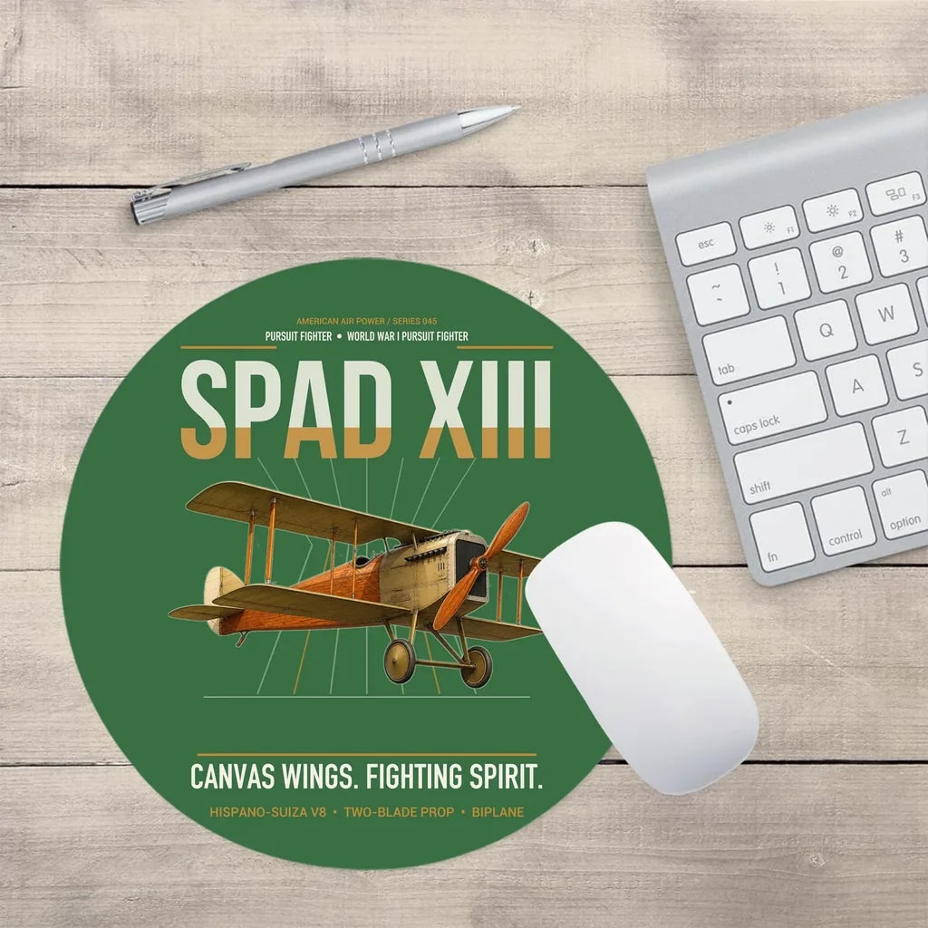 SPAD XIII design on green round mouse pad