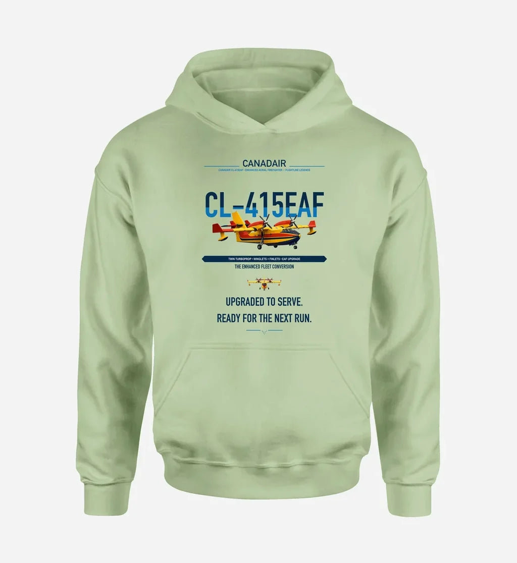 Canadair CL-415EAF design on light green double-side hoodie, single-side print