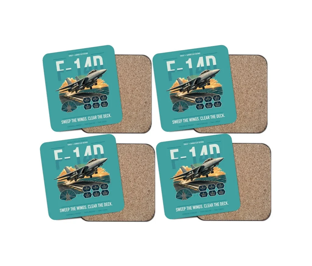 F-14D Tomcat design on turquoise 4 pieces set coaster
