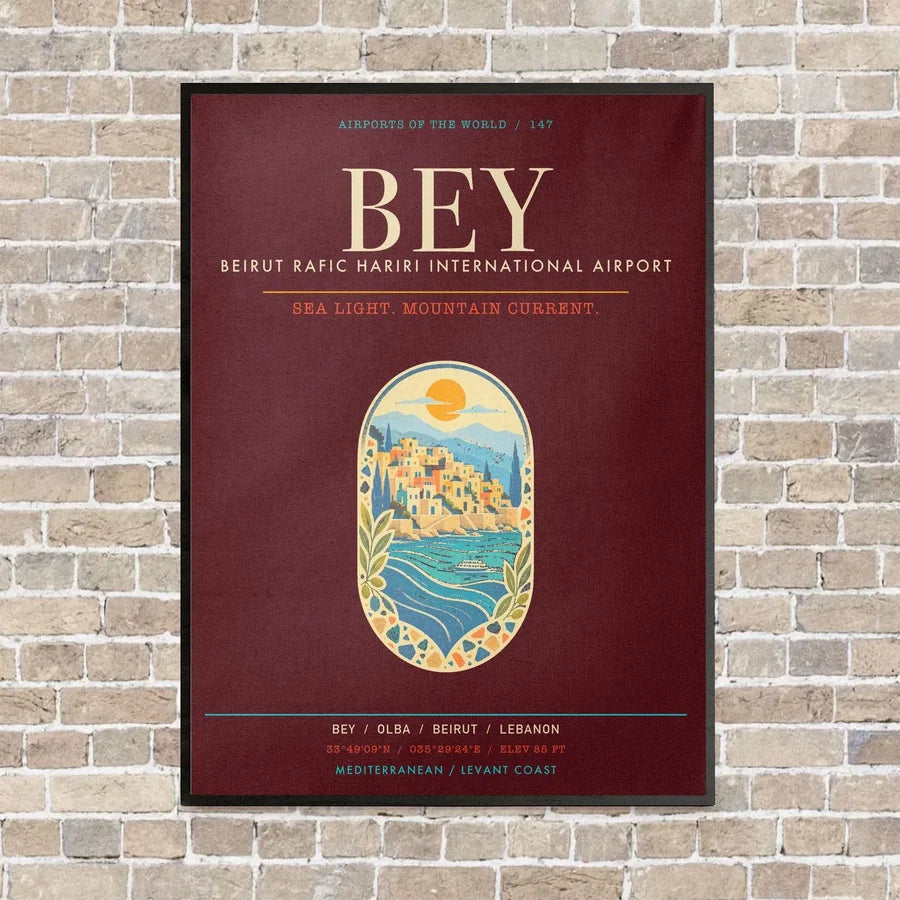 Beirut Rafic Hariri International Airport BEY - Canvas Framed - Dark Red