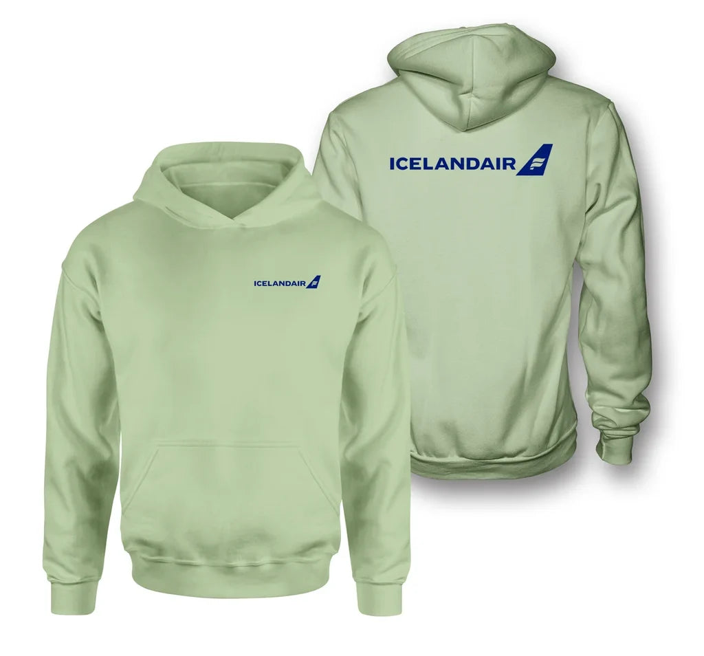 Icelandair Airlines logo on light green double side hoodie