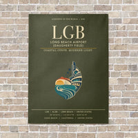 Thumbnail for Long Beach Airport (Daugherty Field) LGB vertical canvas print - no frame - green army background