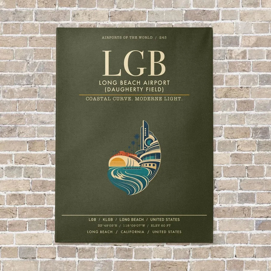 Long Beach Airport (Daugherty Field) LGB vertical canvas print - no frame - green army background