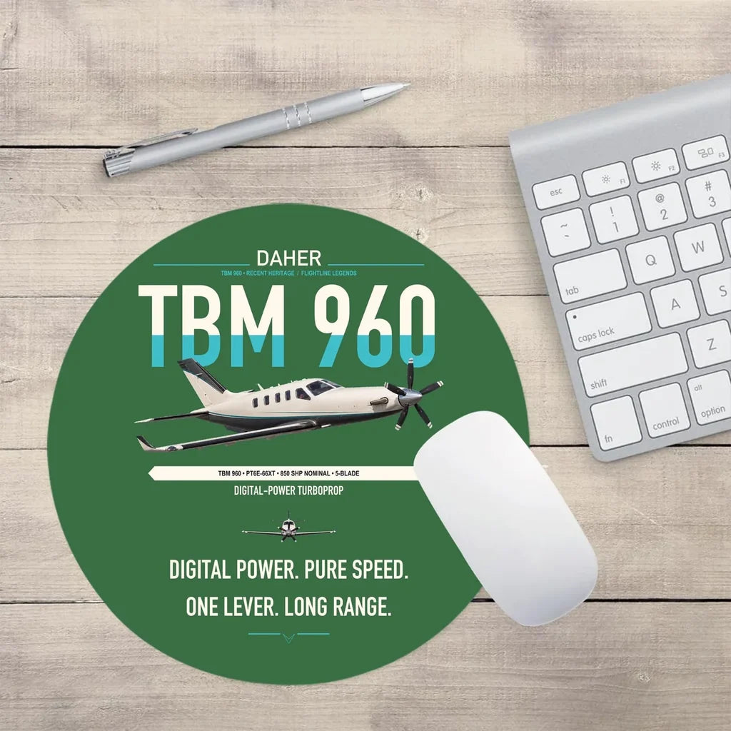 Daher TBM 960 design on green round mouse pad