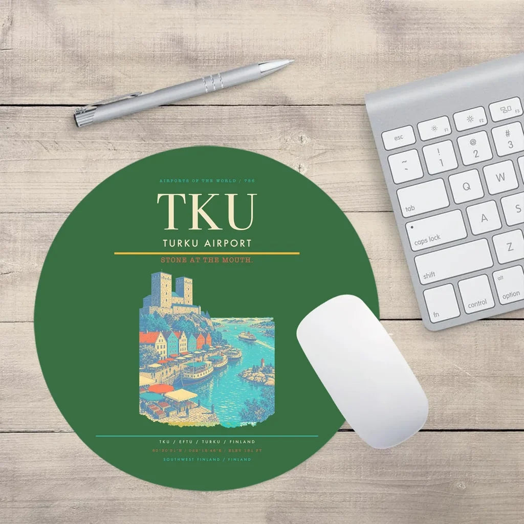 Turku Airport (TKU) design on green round mouse pad