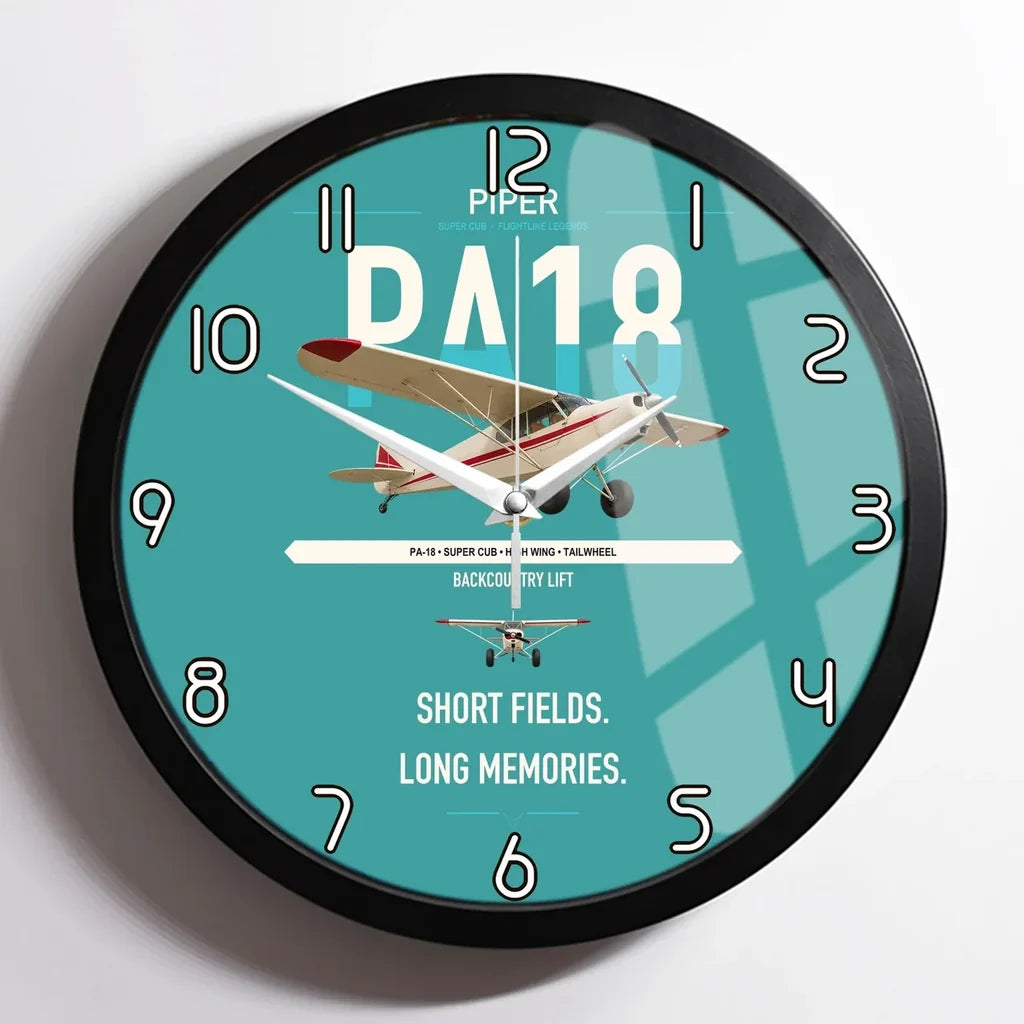 Piper PA-18 Super Cub design on turquoise framed wall clock