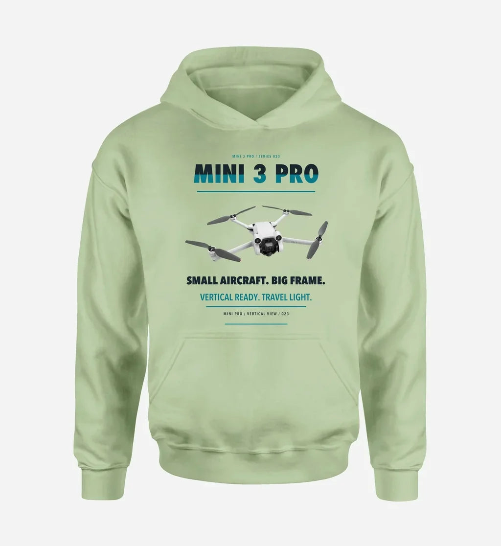 DJI Mini 3 Pro design on light green hoodie single side
