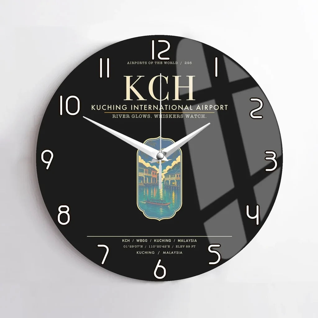 Kuching International Airport KCH Wall-Clock No-Frame - Black