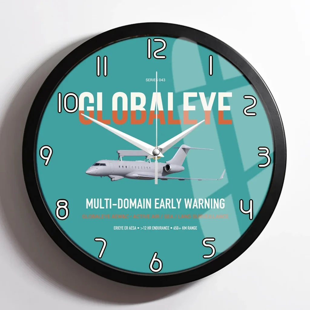 Saab GlobalEye design on turquoise framed wall clock
