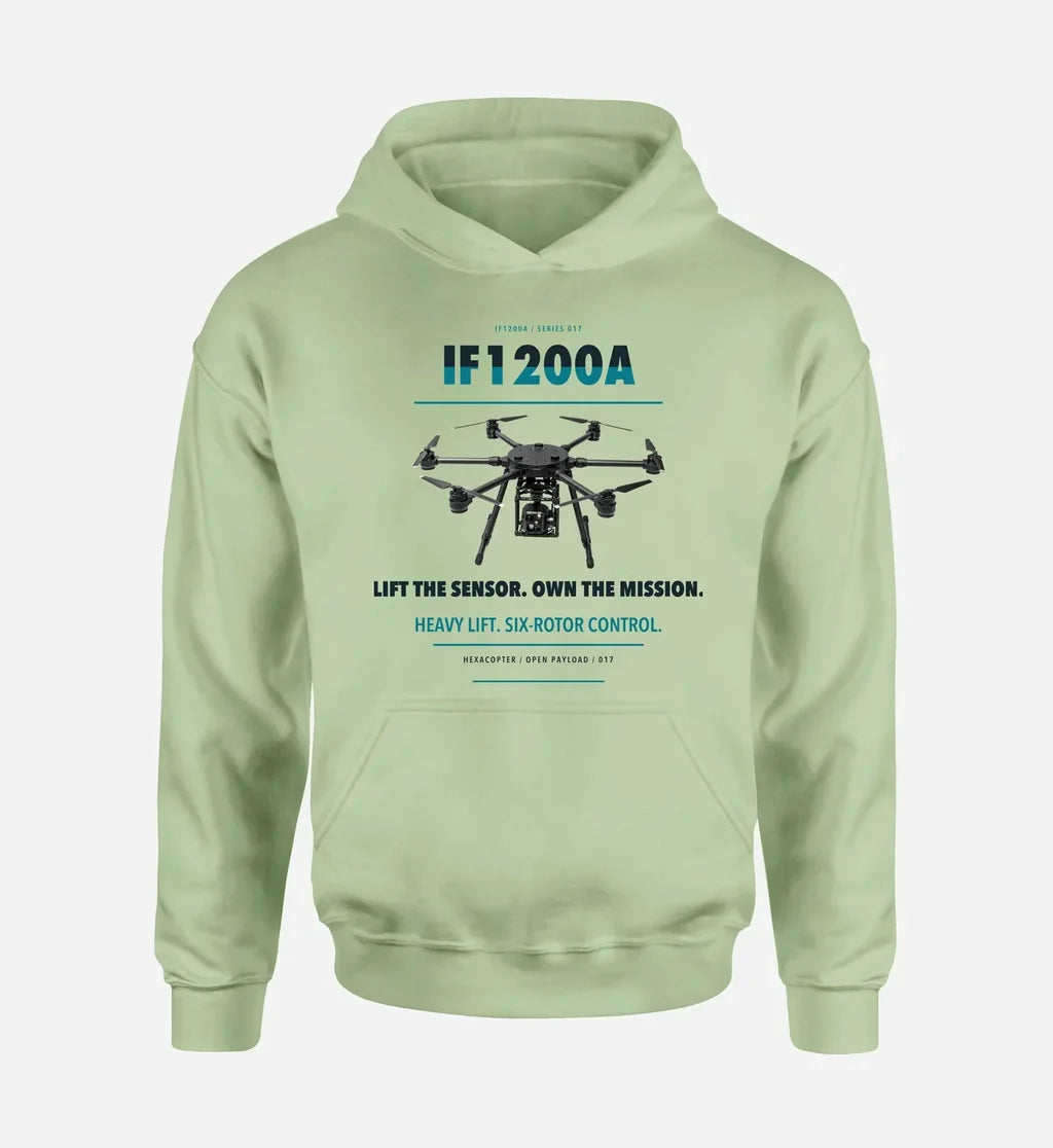 Inspired Flight IF1200A design on light green hoodie single side