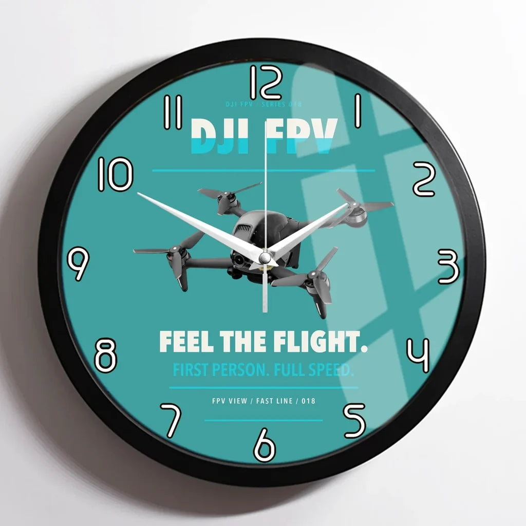 DJI FPV design on turquoise framed wall clock