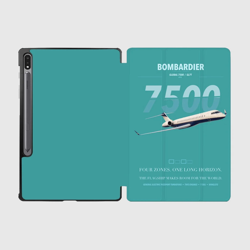 Bombardier Global 7500 design on turquoise samsung tablet tablet case