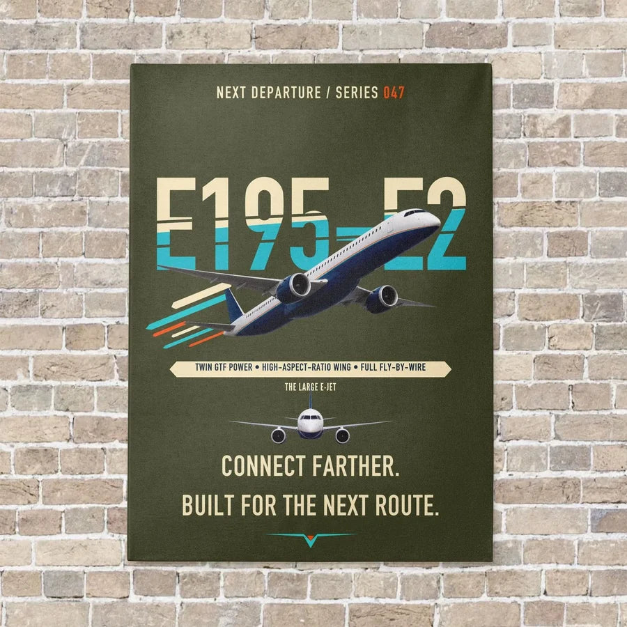 Embraer E195-E2 vertical canvas print - no frame - green army background