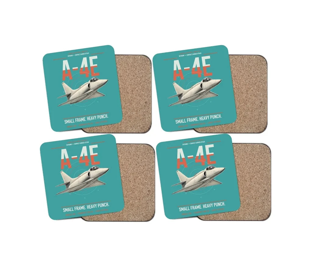 A-4E Skyhawk design on turquoise 4 pieces set coaster