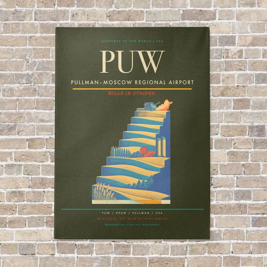 Pullman–Moscow Regional Airport PUW vertical canvas print - no frame - green army background