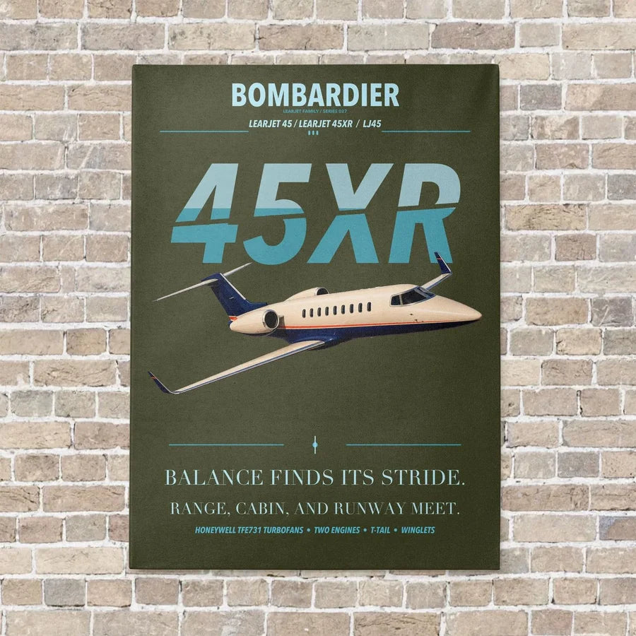 Bombardier Learjet 45XR vertical canvas print - no frame - green army background