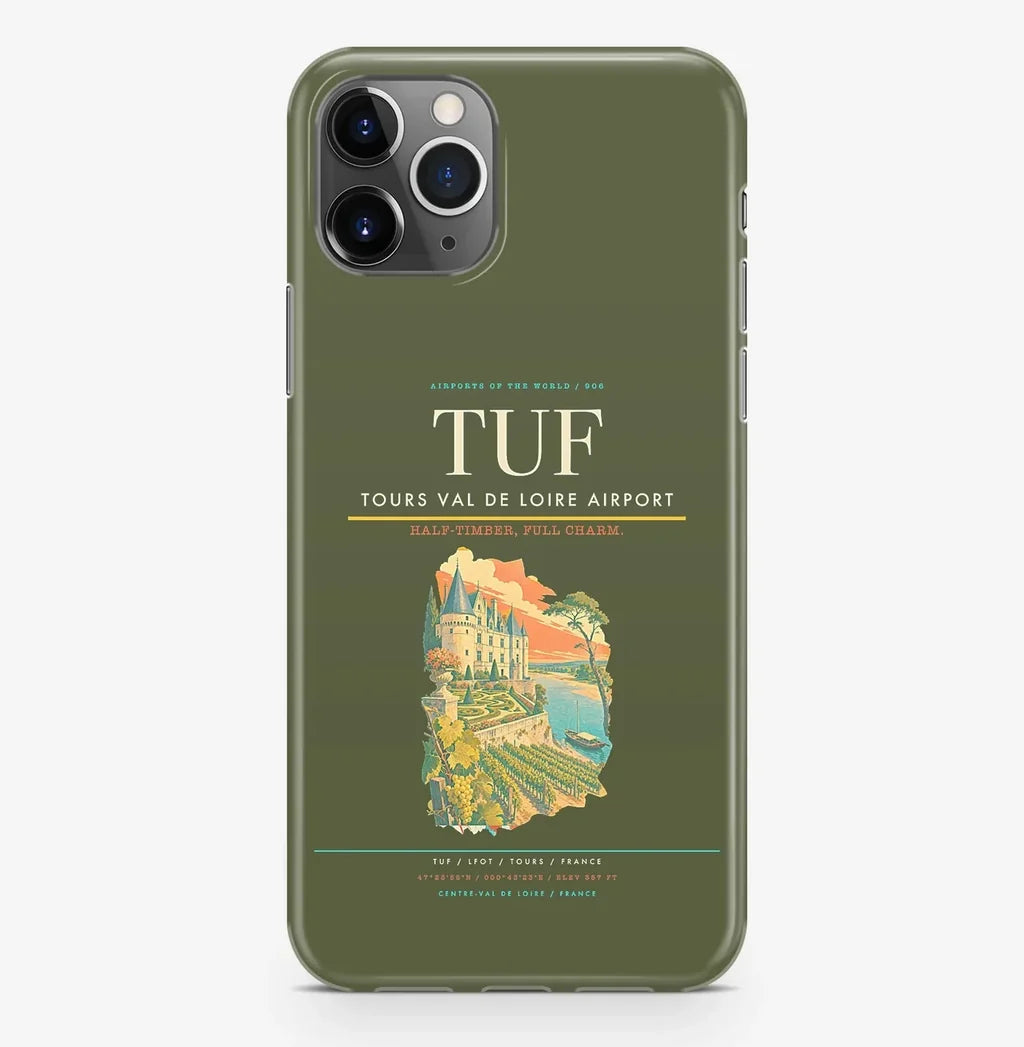 Tours Airport (TUF) design on green army iPhone 16 Pro MagSafe case