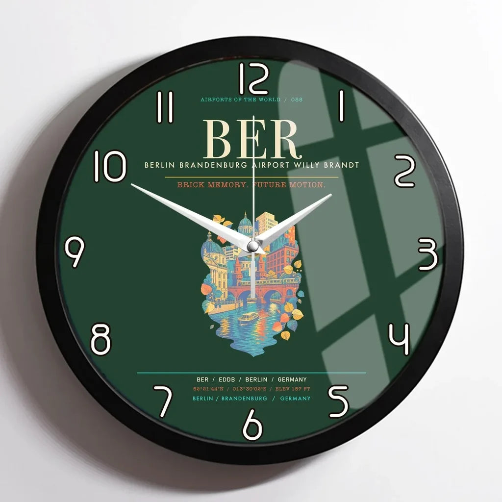 Berlin Brandenburg Airport Willy Brandt BER Wall-Clock Framed - Dark Green