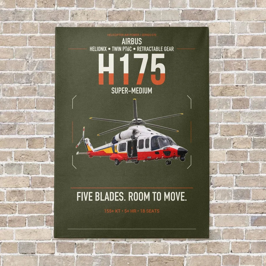 Airbus H175 vertical canvas print - no frame - green army background