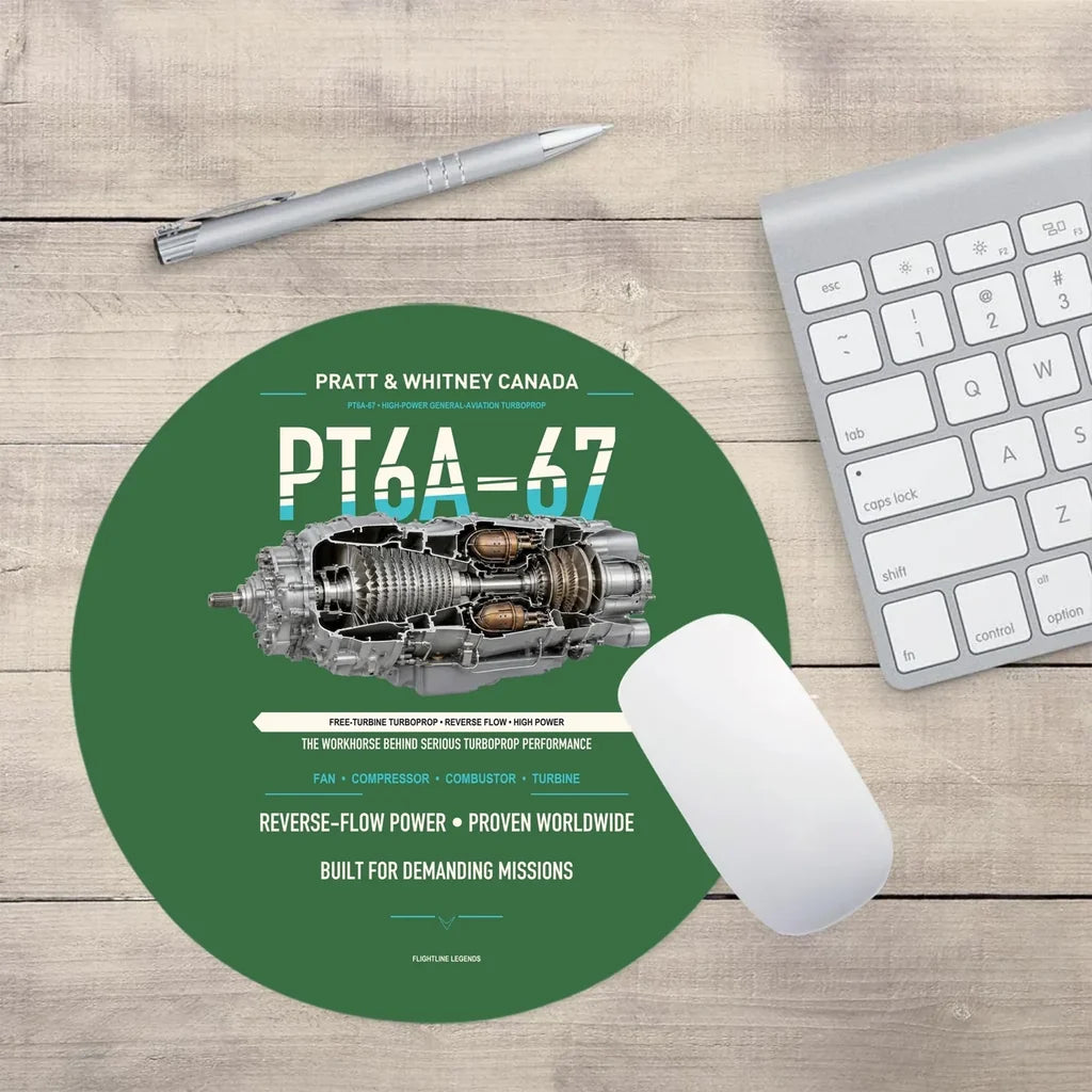 PT6A-67 design on green round mouse pad