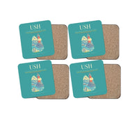 Thumbnail for Malvinas Argentinas International Airport (USH) design on turquoise 4 pieces set coaster