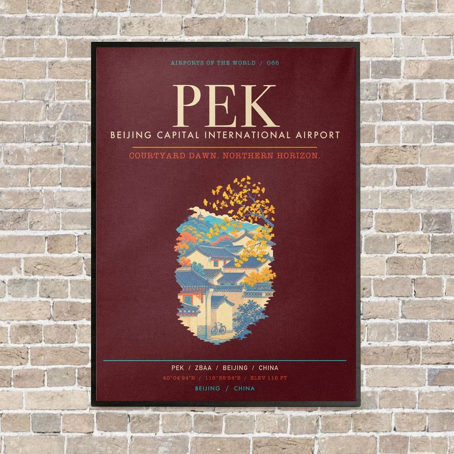 Beijing Capital International Airport PEK - Canvas Framed - Dark Red