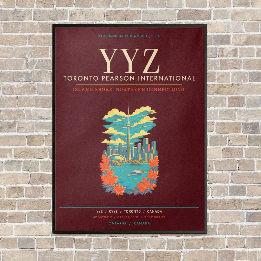 Toronto Pearson International Airport YYZ - Canvas Framed - Dark Red