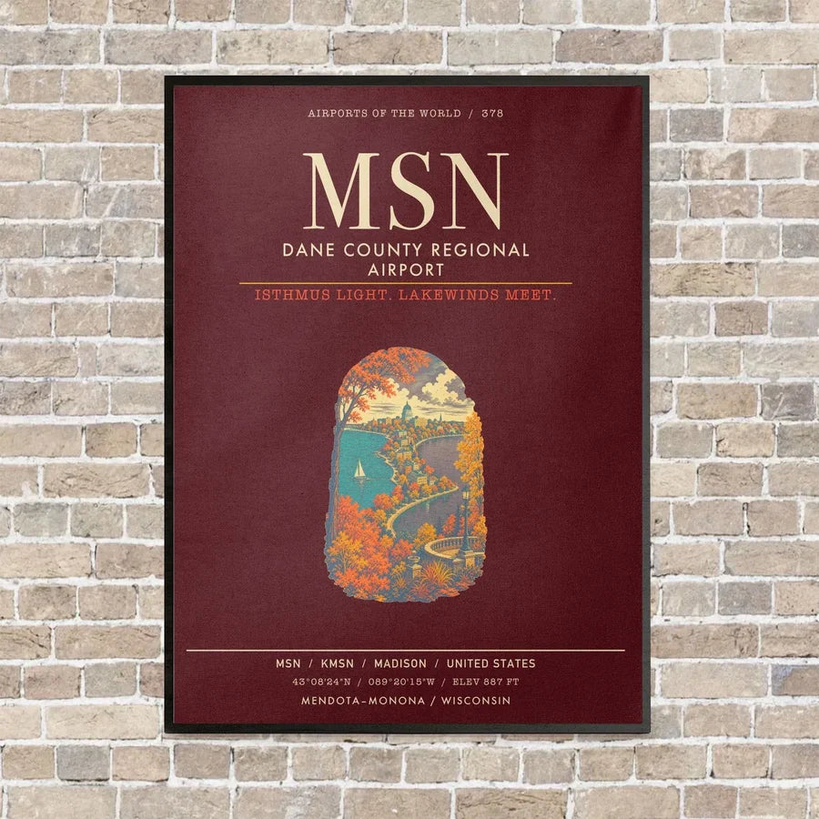 Dane County Regional Airport Madison MSN - Canvas Framed - Dark Red