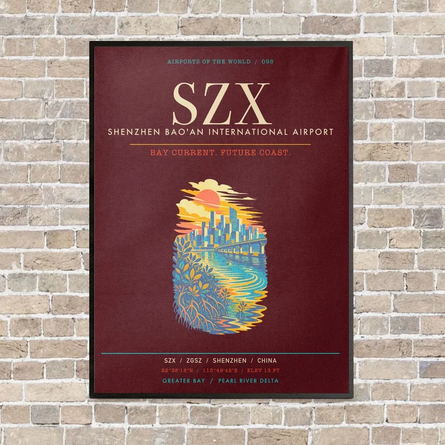 Shenzhen Bao'an International Airport SZX - Canvas Framed - Dark Red