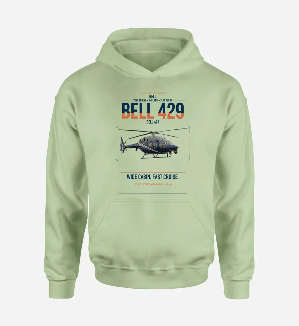 Bell 429 design on light green double-side hoodie, single-side print