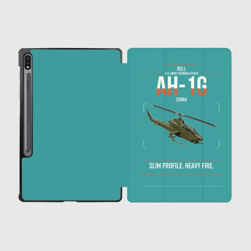 Bell AH-1G Cobra design on turquoise samsung tablet tablet case