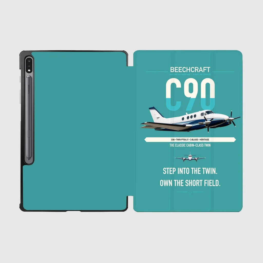 Beechcraft King Air C90 design on turquoise samsung tablet tablet case