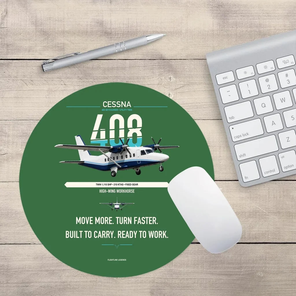 Cessna 408 SkyCourier design on green round mouse pad