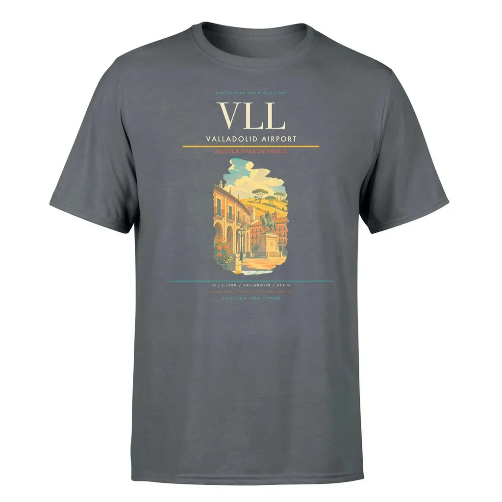 Valladolid Airport (VLL) T-Shirt single-side front print in Gray | valladolid-airport-vll-double-side-t-shirt