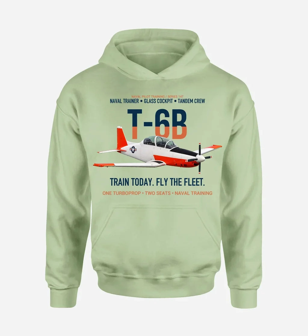 T-6B TEXAN II design on light green hoodie single side