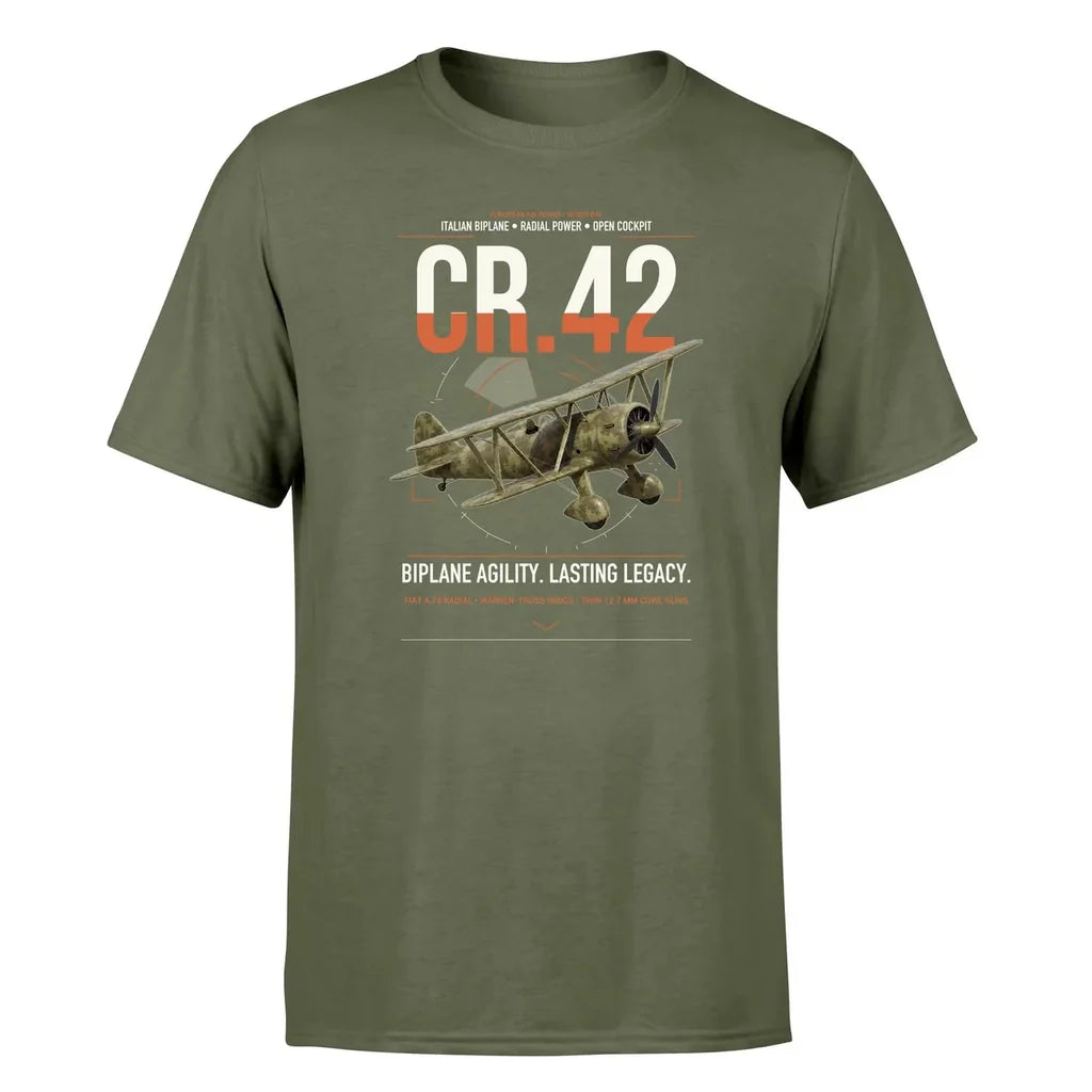 Fiat CR.42 Falco design on green army t-shirt, single-side print