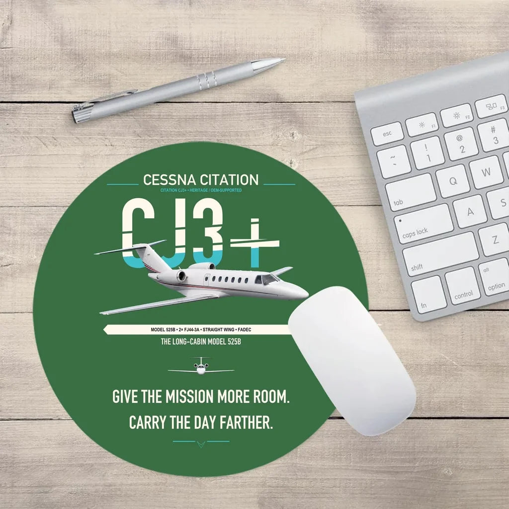 Cessna Citation CJ3+ design on green round mouse pad