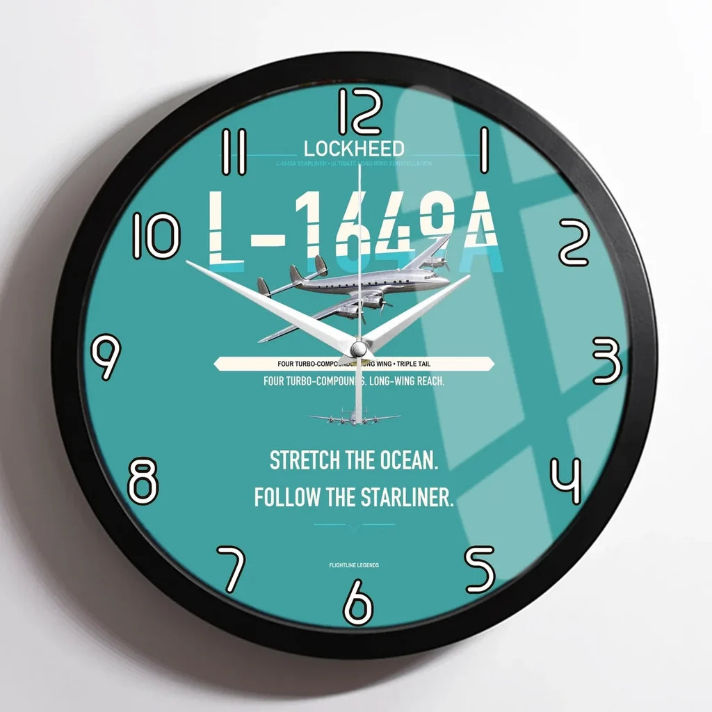 Lockheed L-1649A Starliner design on turquoise framed wall clock