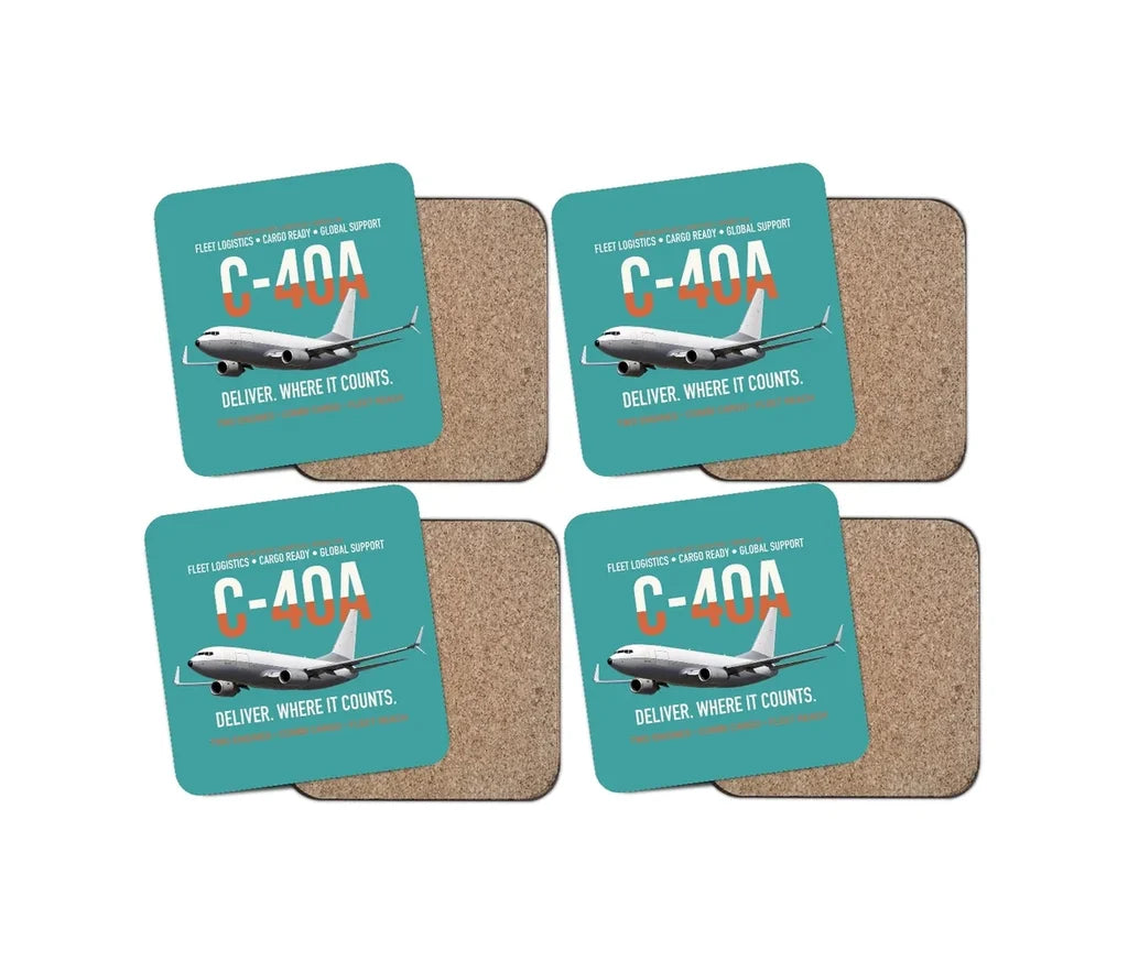 C-40A Clipper Fleet Logistics Ready design on turquoise 4 pieces set coaster