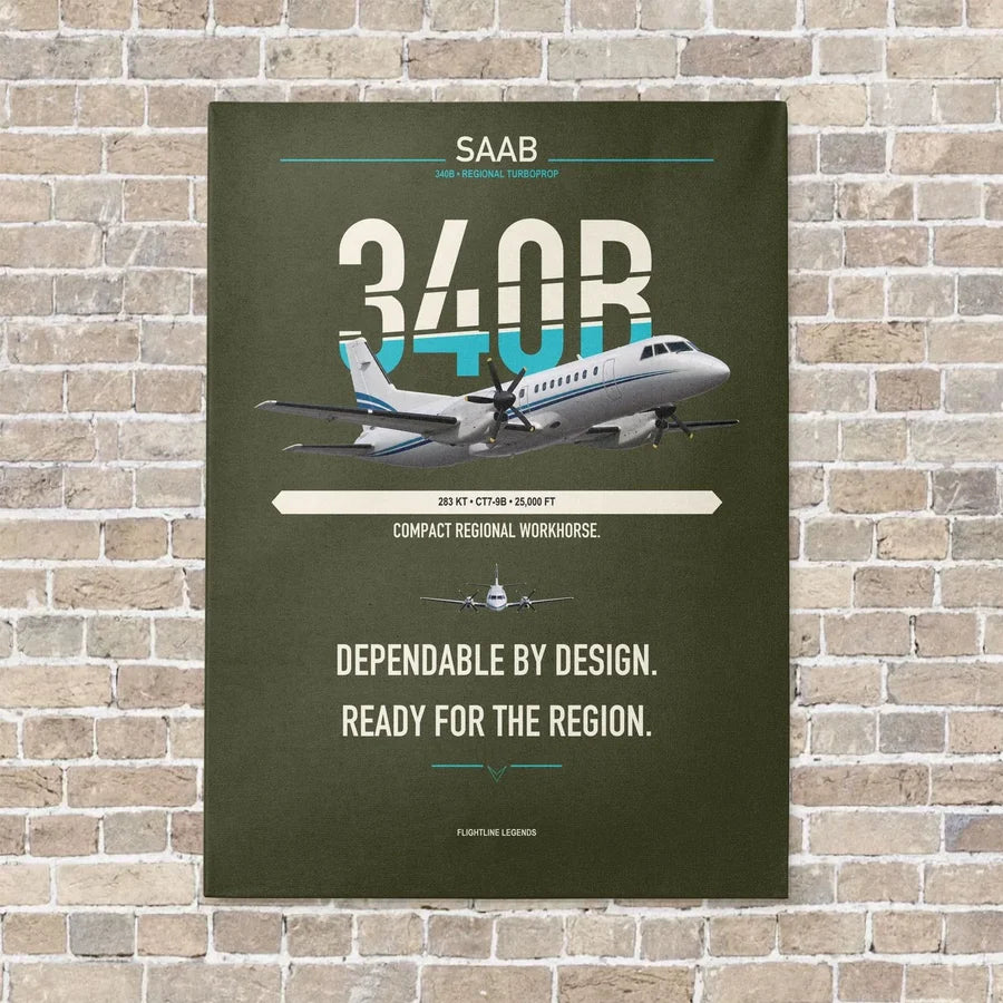 Saab 340B vertical canvas print - no frame - green army background