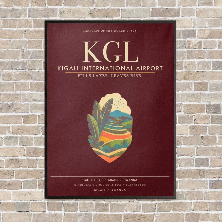 Kigali International Airport KGL - Canvas Framed - Dark Red